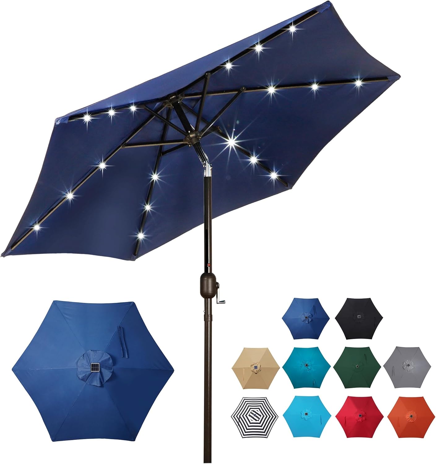 Blissun 7.5 ft Solar Umbrella, 18 LED Lighted Patio Umbrella, Table Market Umbrella