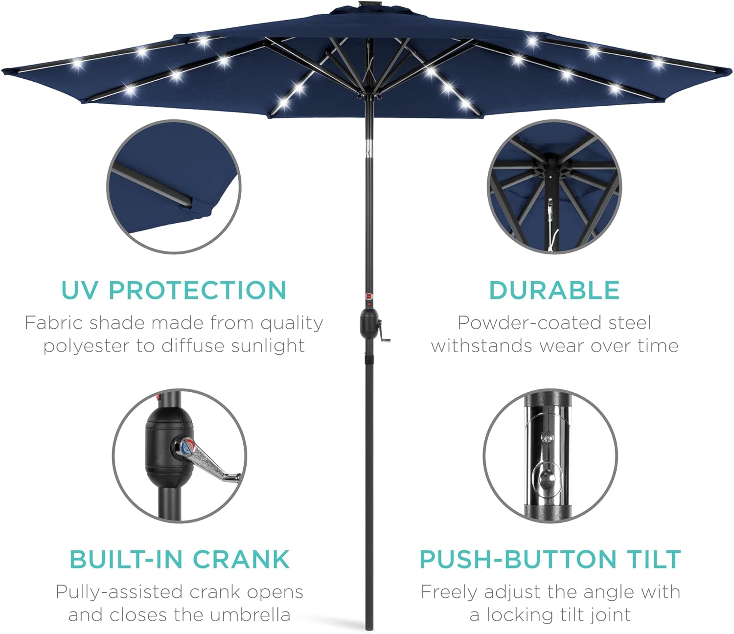 Best Choice Products 10ft Solar Polyester LED Lighted Patio Umbrella w/Tilt Adjustment and UV-Resistant Fabric