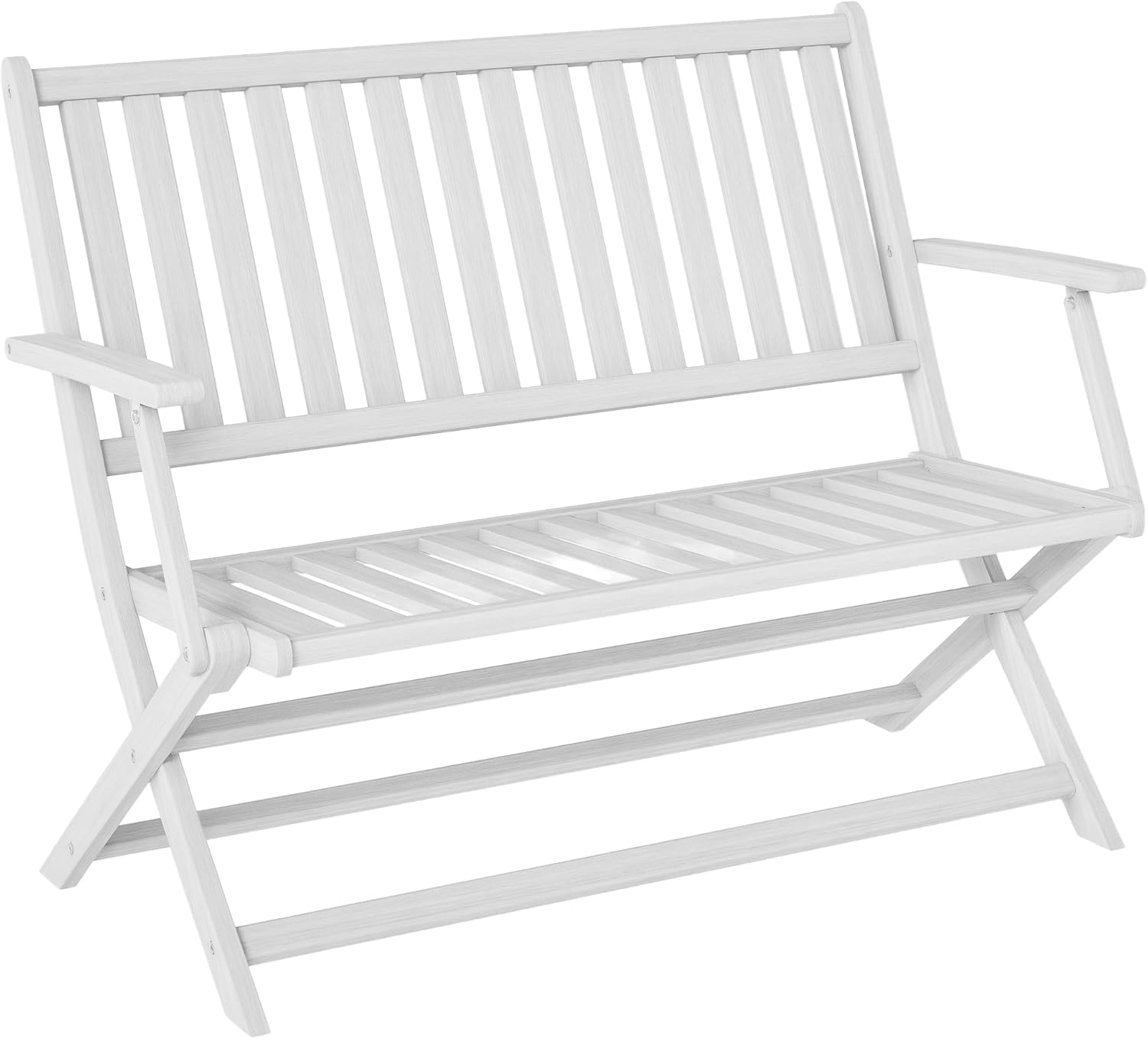 Outsunny Wood Outdoor Bench, 2-Person Foldable Patio Acacia Wood Garden Bench with Backrest and Armrests for Garden, Porch, Park, Balcony, White