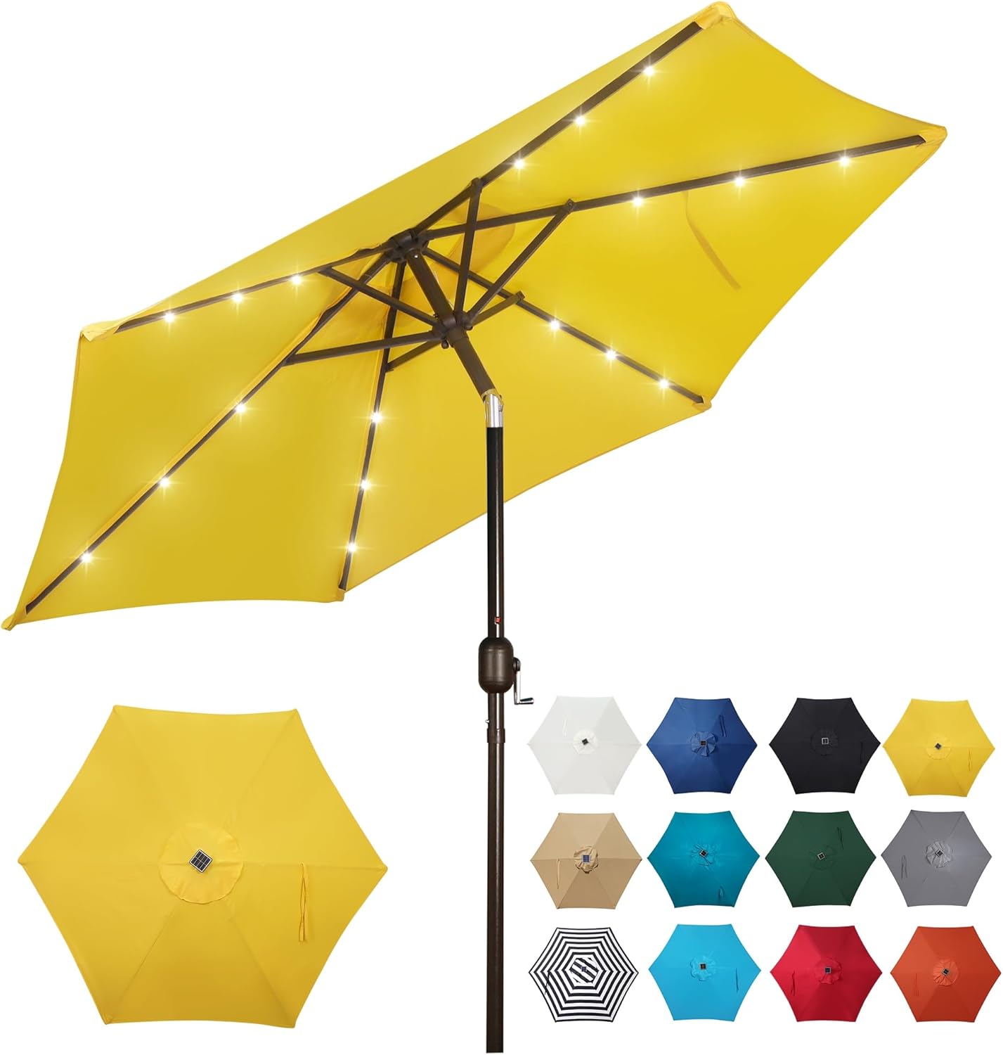 Blissun 7.5 ft Solar Umbrella, 18 LED Lighted Patio Umbrella, Table Market Umbrella