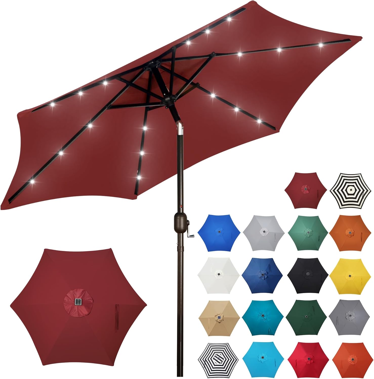 Blissun 7.5 ft Solar Umbrella, 18 LED Lighted Patio Umbrella, Table Market Umbrella