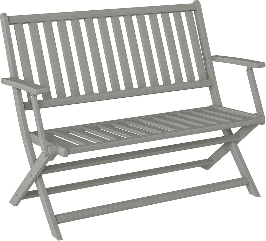 Outsunny Wood Outdoor Bench, 2-Person Foldable Patio Acacia Wood Garden Bench with Backrest and Armrests for Garden, Porch, Park, Balcony, White