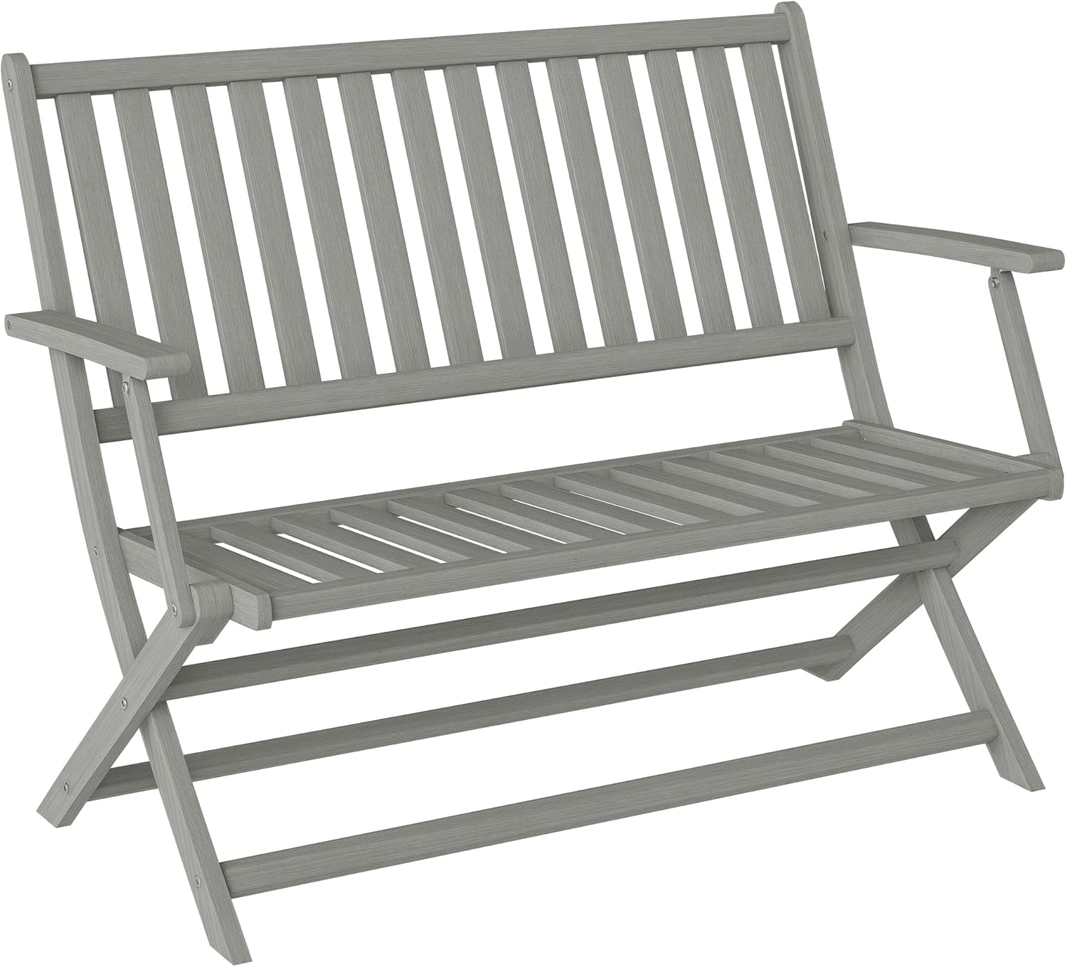 Outsunny Wood Outdoor Bench, 2-Person Foldable Patio Acacia Wood Garden Bench with Backrest and Armrests for Garden, Porch, Park, Balcony, White