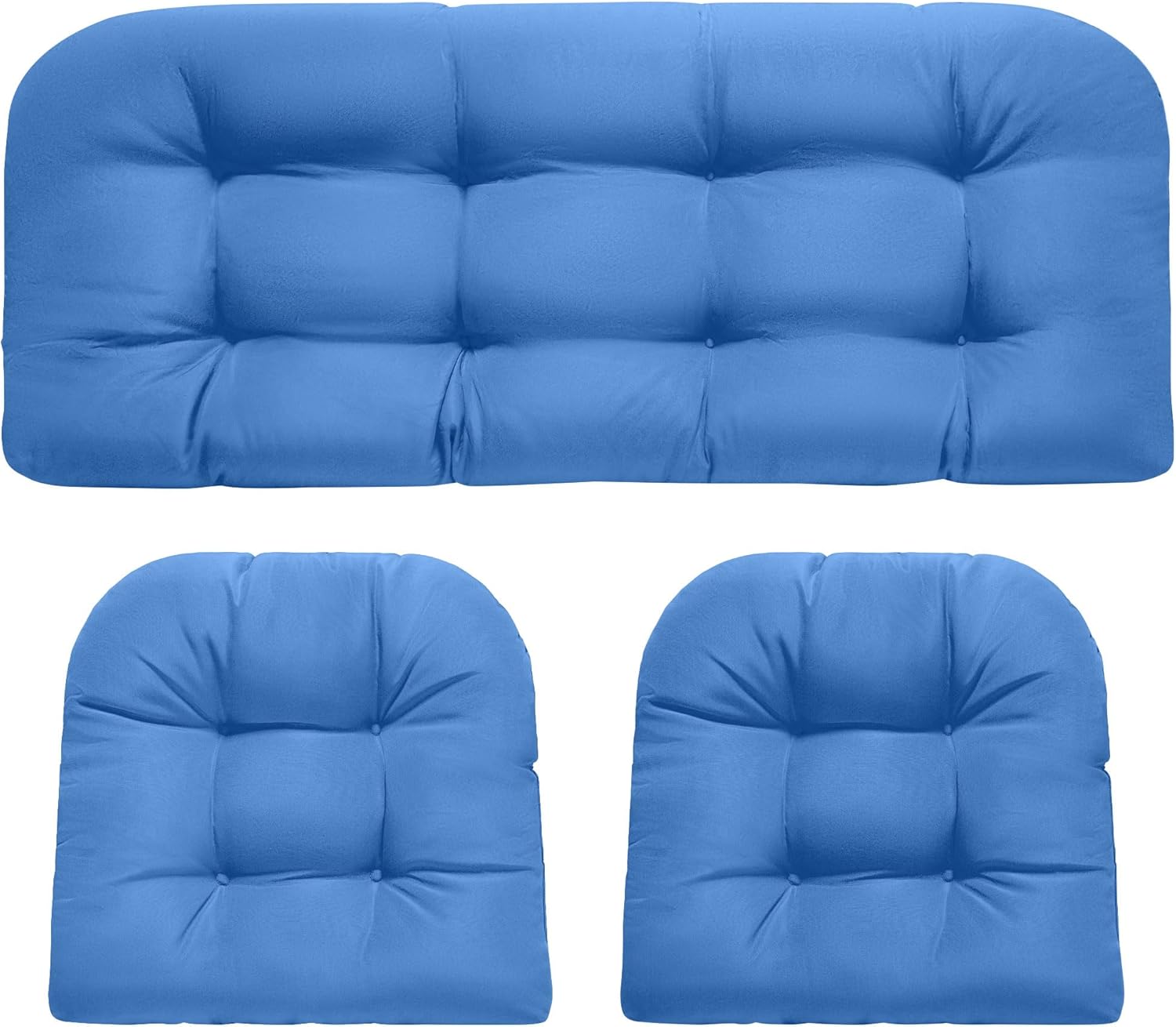 Wicker Chair Cushions, Waterproof Outdoor Loveseat Cushions for Patio Furniture, 3 Pieces Wicker Furniture Cushions, 1 Loveseat and 2 U-Shaped Cushions, Blue