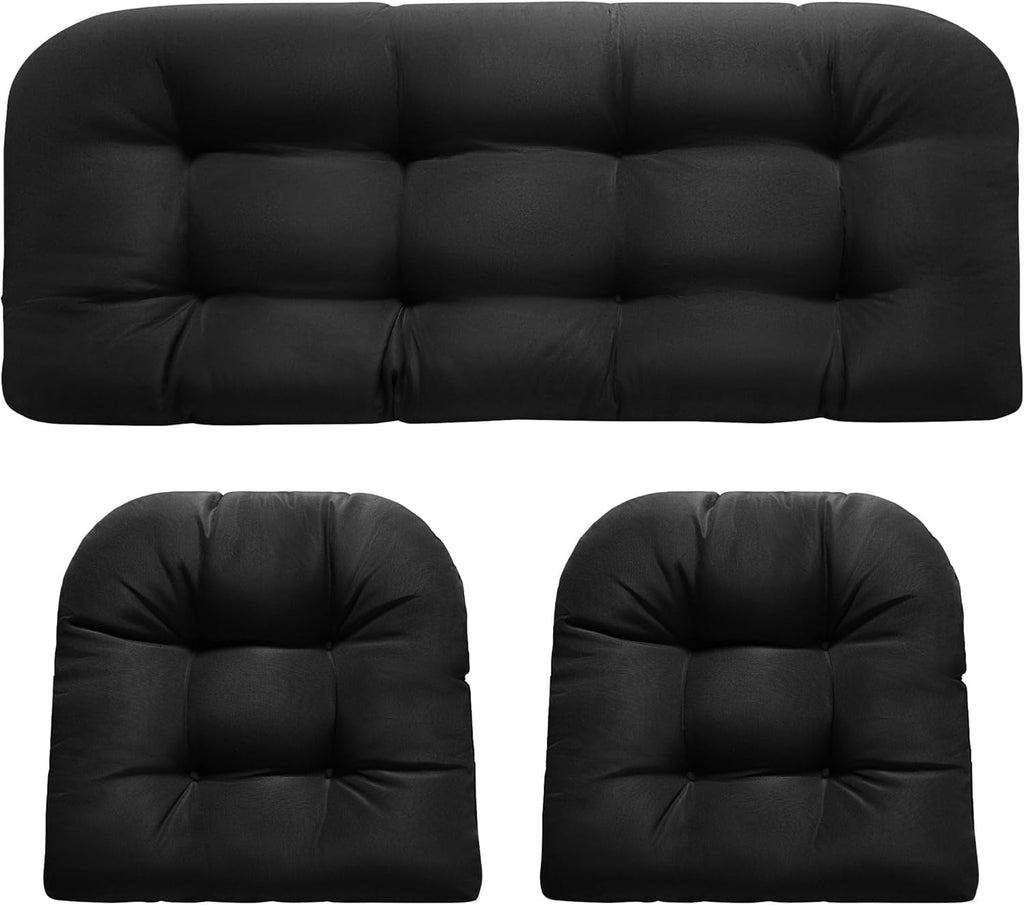 Wicker Chair Cushions, Waterproof Outdoor Loveseat Cushions for Patio Furniture, 3 Pieces Wicker Furniture Cushions, 1 Loveseat and 2 U-Shaped Cushions, Blue