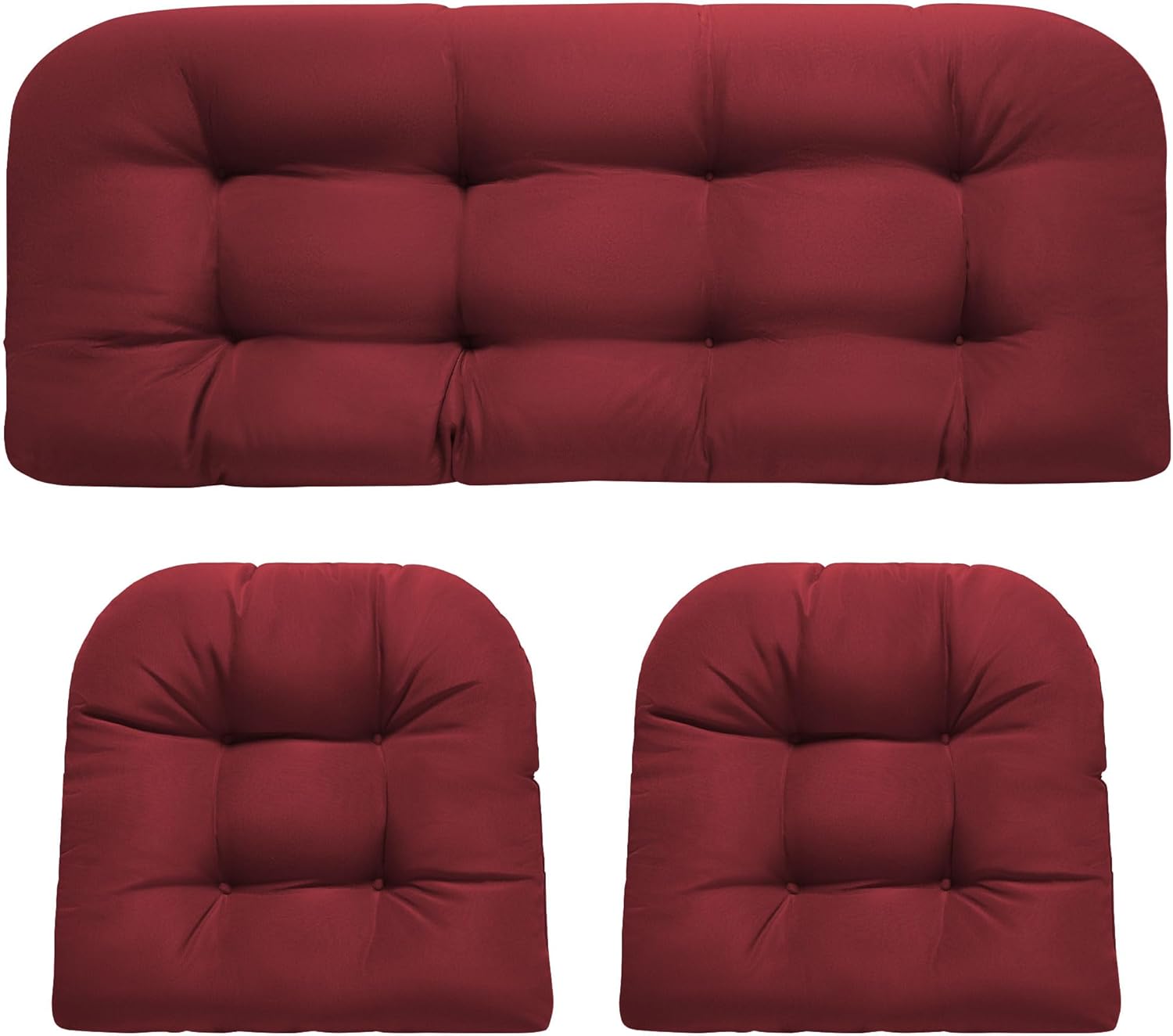 Wicker Chair Cushions, Waterproof Outdoor Loveseat Cushions for Patio Furniture, 3 Pieces Wicker Furniture Cushions, 1 Loveseat and 2 U-Shaped Cushions, Blue