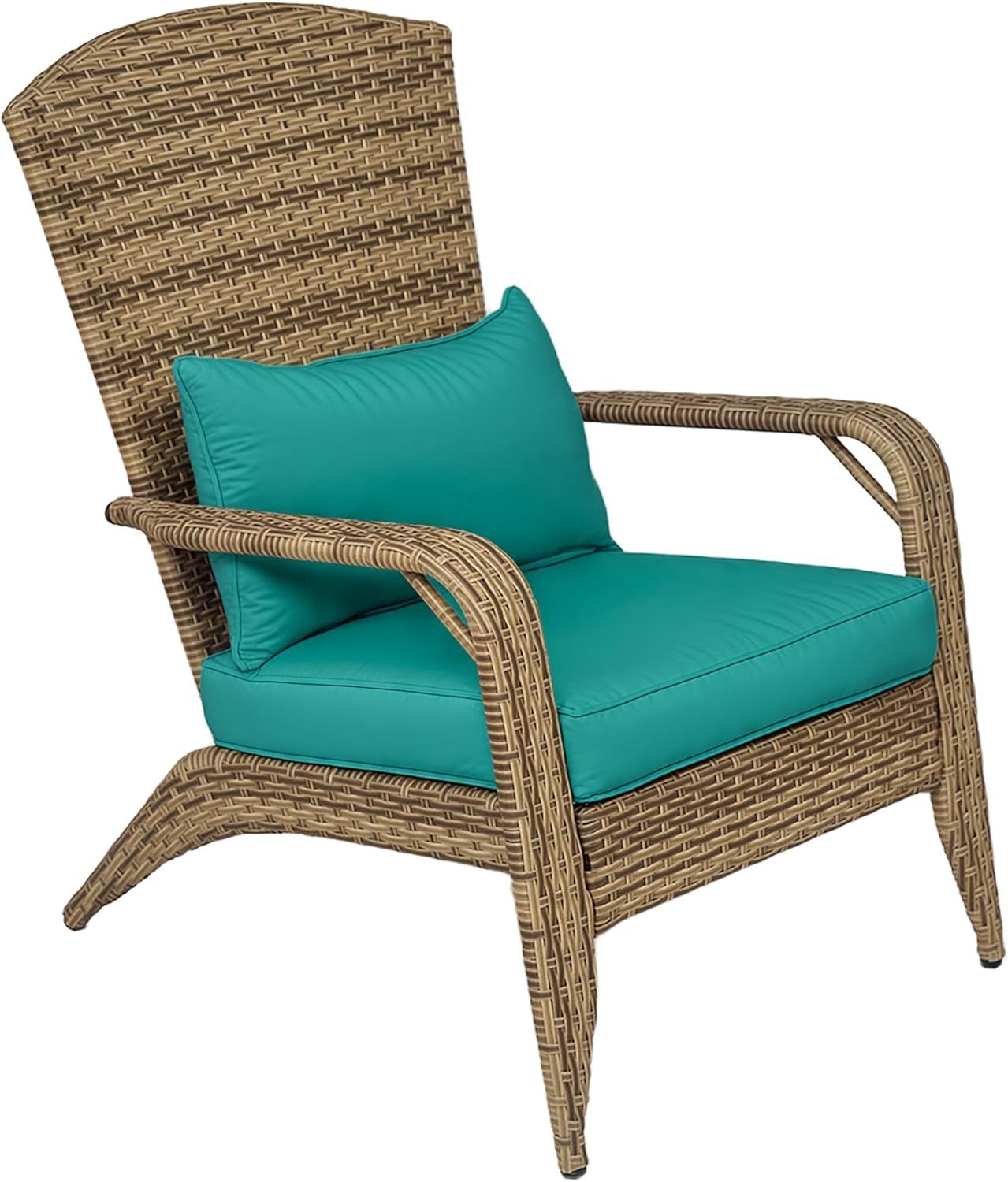 Outsunny Patio Wicker Adirondack Chair, Outdoor All-Weather Rattan Fire Pit Chair with Soft Cushions, Tall Curved Backrest and Comfortable Armrests for Deck or Garden, Dark Blue