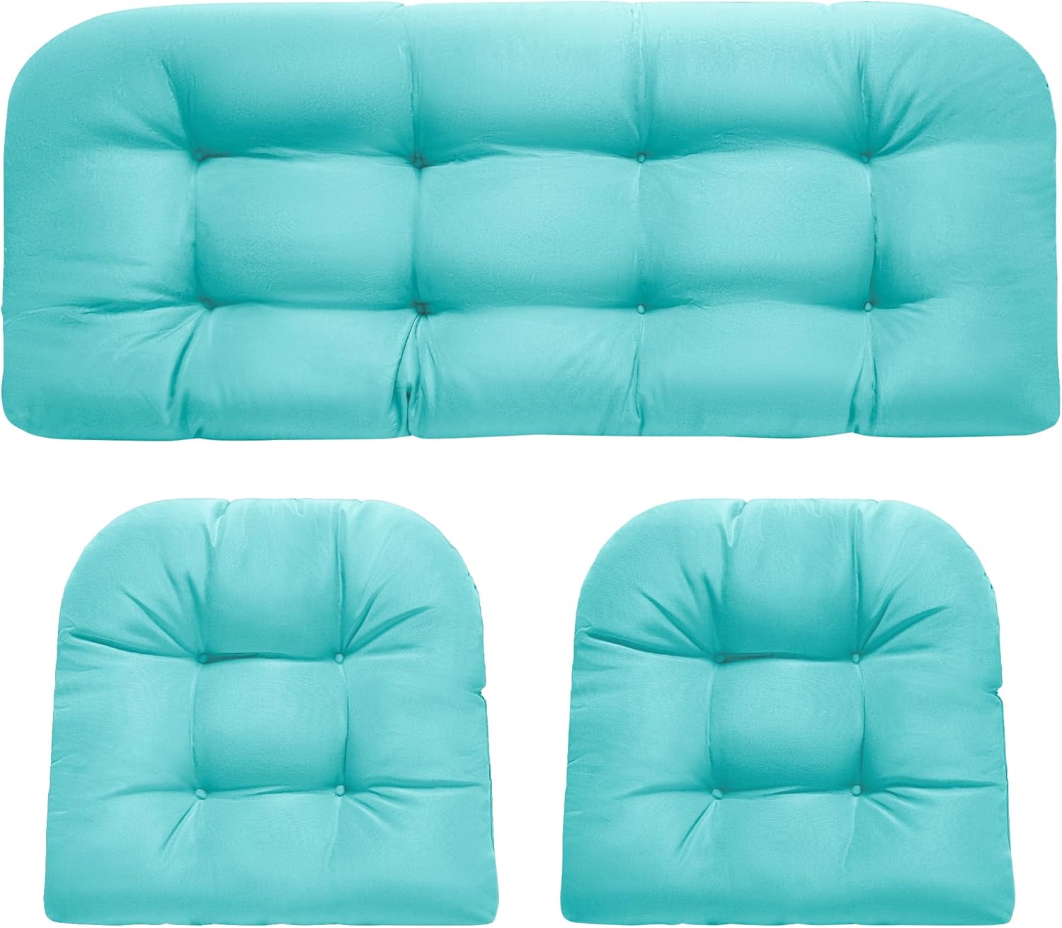 Wicker Chair Cushions, Waterproof Outdoor Loveseat Cushions for Patio Furniture, 3 Pieces Wicker Furniture Cushions, 1 Loveseat and 2 U-Shaped Cushions, Blue