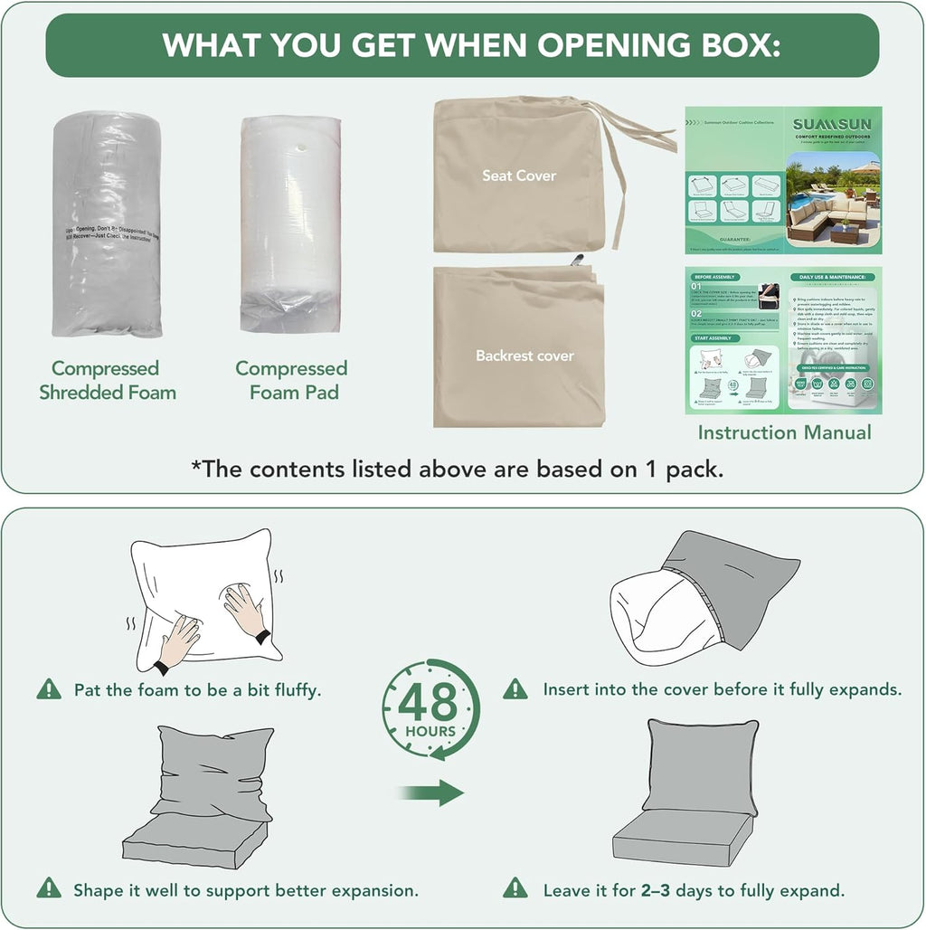 Outdoor Chair Cushion Weather Resistant, Backrest and Seat Cushion Set for Patio Furniture with Waterproof Removable Cover, 19 x 19 Inch, Cream, Set of 4