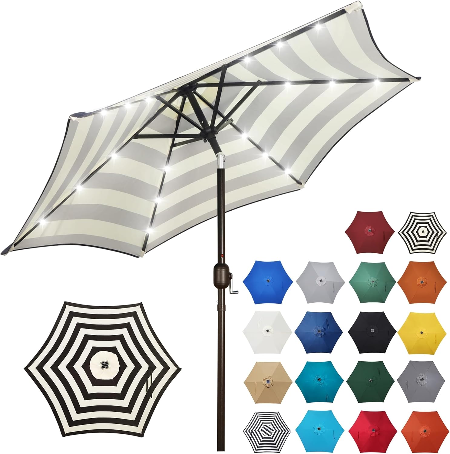 Blissun 7.5 ft Solar Umbrella, 18 LED Lighted Patio Umbrella, Table Market Umbrella