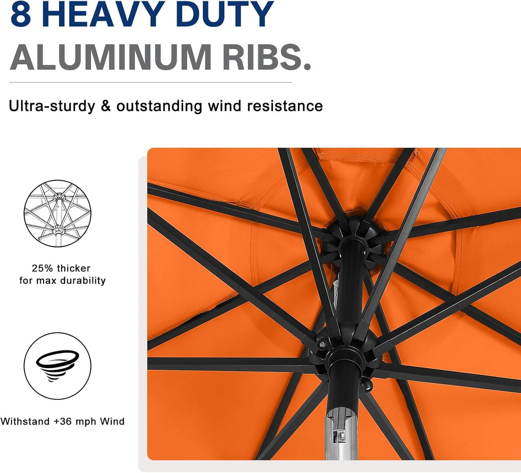 ABCCANOPY Durable Solar Led Patio Umbrellas with 32LED Lights 9FT (Orange)