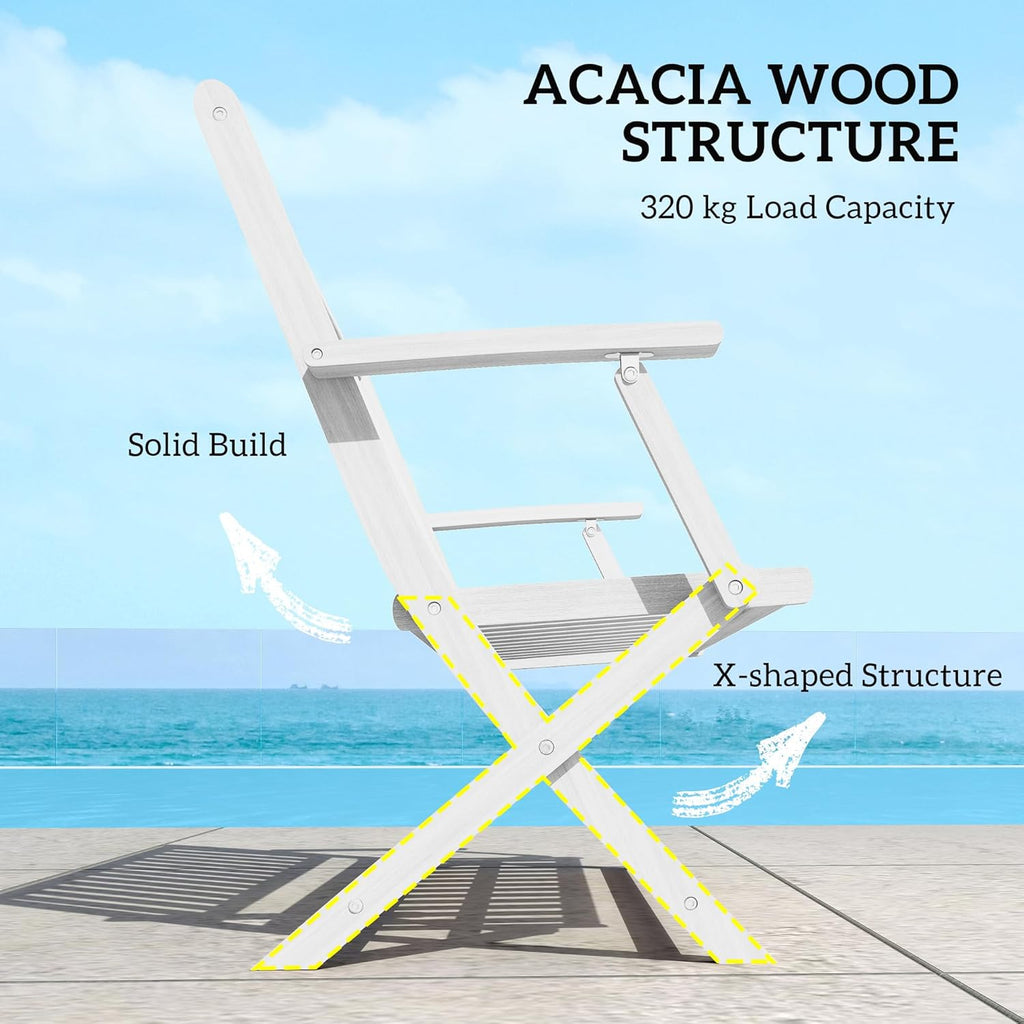 Outsunny Wood Outdoor Bench, 2-Person Foldable Patio Acacia Wood Garden Bench with Backrest and Armrests for Garden, Porch, Park, Balcony, White