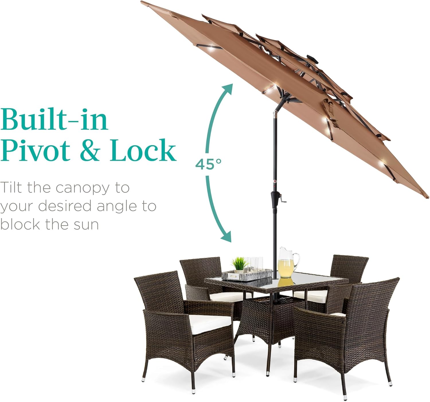 Best Choice Products 10ft 3-Tier Patio Umbrella, Outdoor Market Sun Shade for Backyard, Deck, Poolside w/ 24 LED Lights, Tilt Adjustment, Easy Crank, 8 Ribs