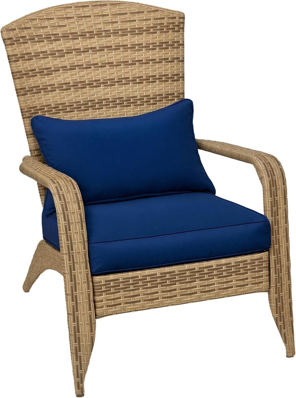 Outsunny Patio Wicker Adirondack Chair, Outdoor All-Weather Rattan Fire Pit Chair with Soft Cushions, Tall Curved Backrest and Comfortable Armrests for Deck or Garden, Dark Blue