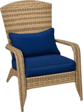 Outsunny Patio Wicker Adirondack Chair, Outdoor All-Weather Rattan Fire Pit Chair with Soft Cushions, Tall Curved Backrest and Comfortable Armrests for Deck or Garden, Dark Blue