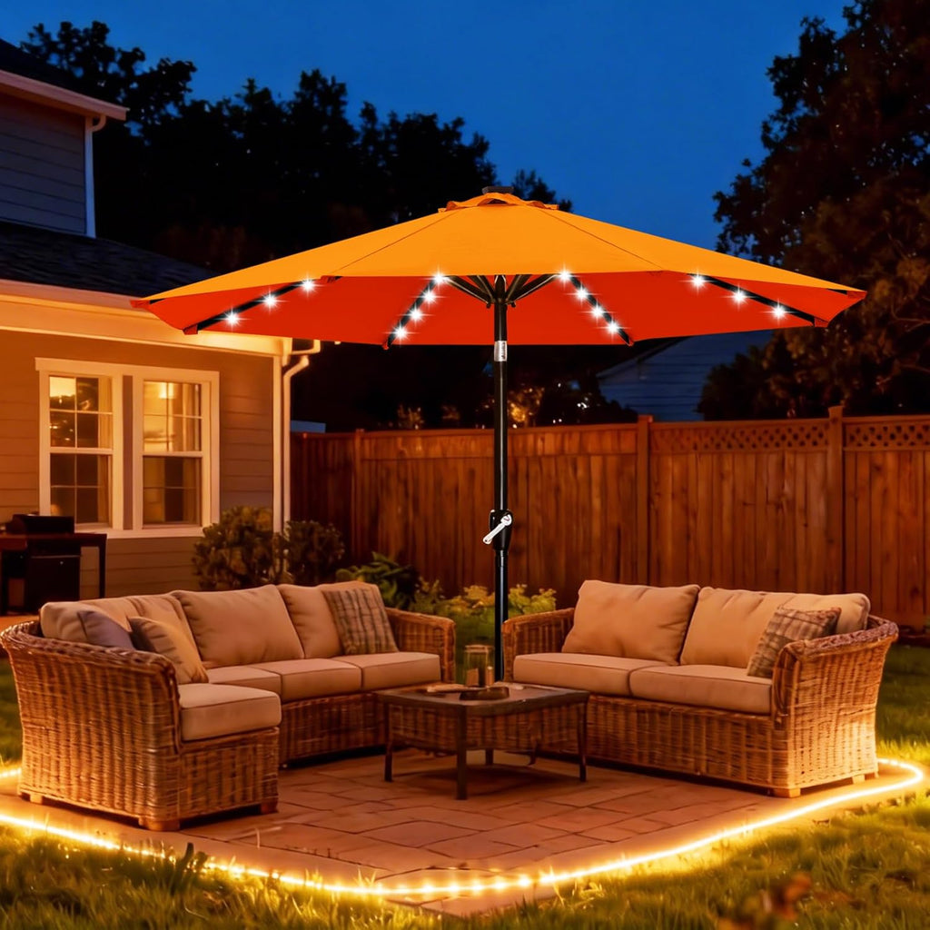 ABCCANOPY Durable Solar Led Patio Umbrellas with 32LED Lights 9FT (Orange)
