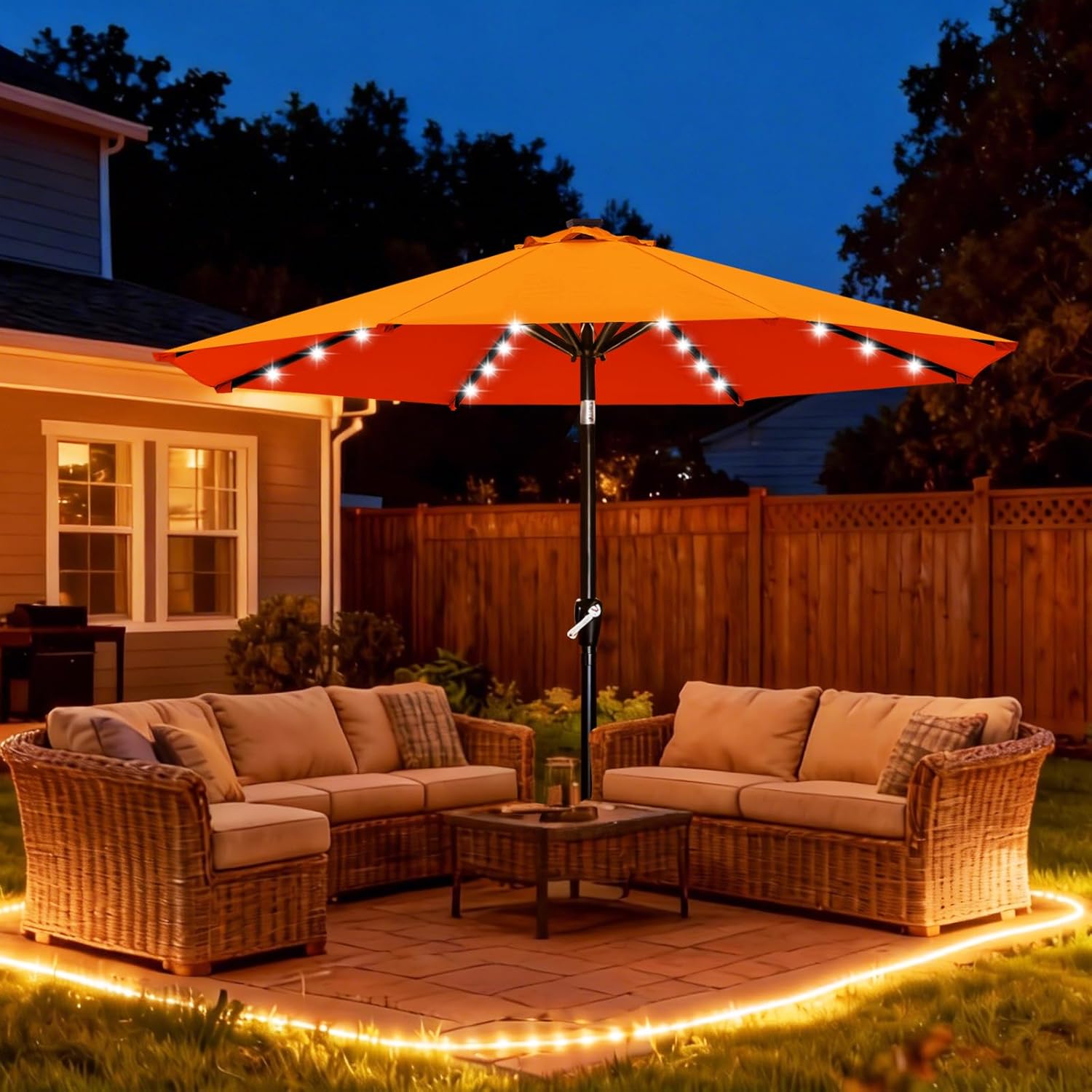 ABCCANOPY Durable Solar Led Patio Umbrellas with 32LED Lights 9FT (Orange)