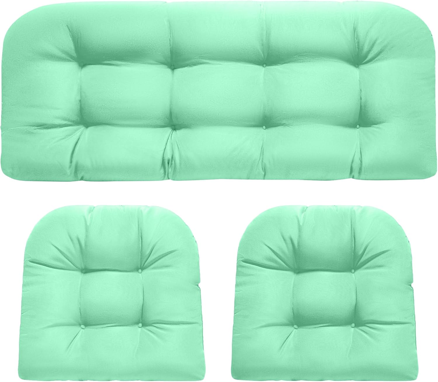 Wicker Chair Cushions, Waterproof Outdoor Loveseat Cushions for Patio Furniture, 3 Pieces Wicker Furniture Cushions, 1 Loveseat and 2 U-Shaped Cushions, Blue