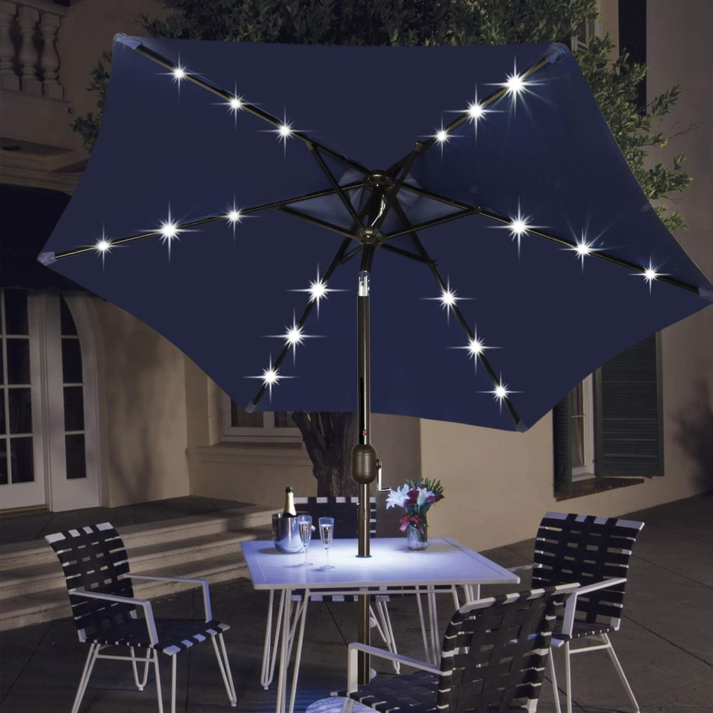 Blissun 7.5 ft Solar Umbrella, 18 LED Lighted Patio Umbrella, Table Market Umbrella