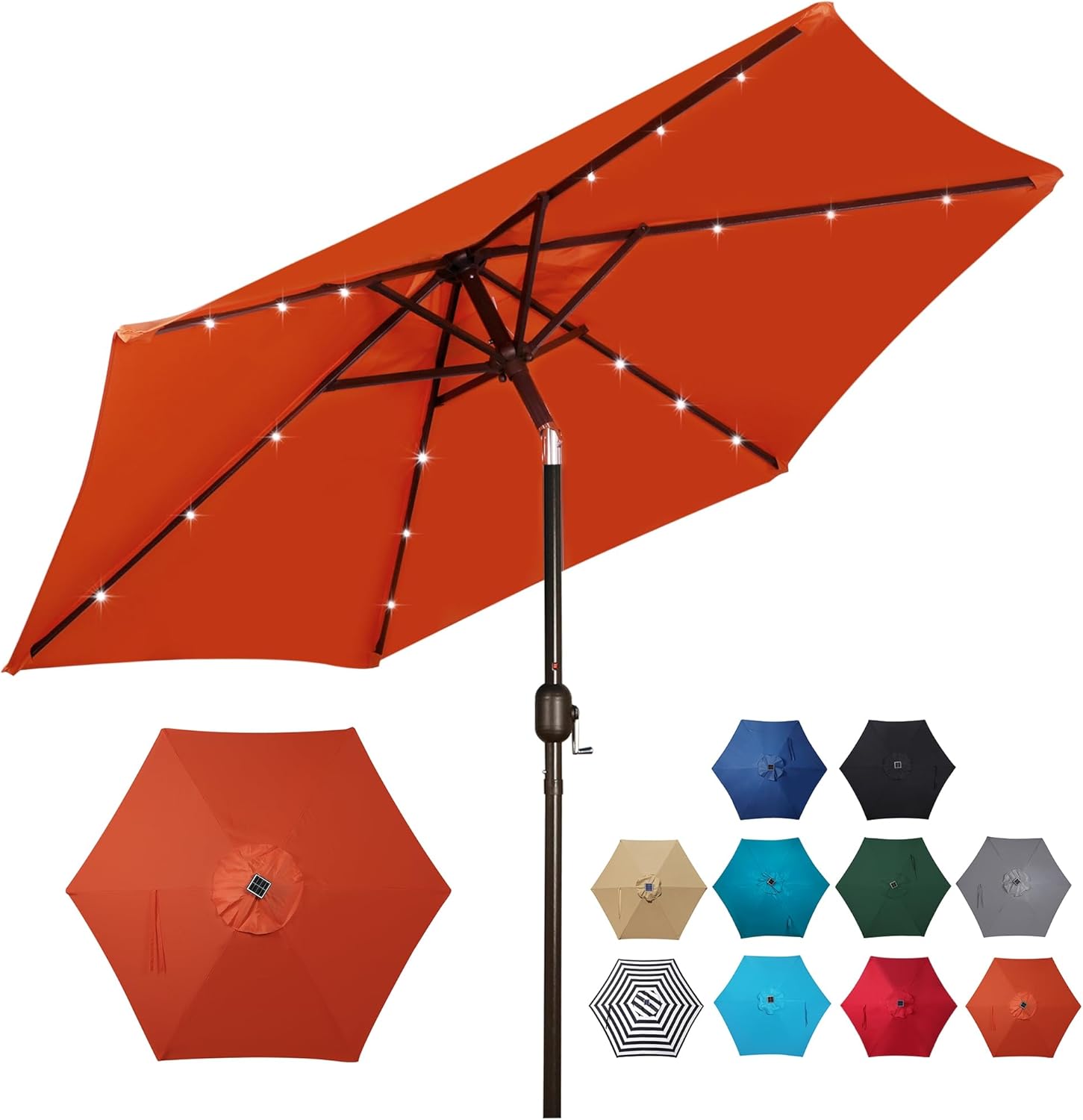 Blissun 7.5 ft Solar Umbrella, 18 LED Lighted Patio Umbrella, Table Market Umbrella