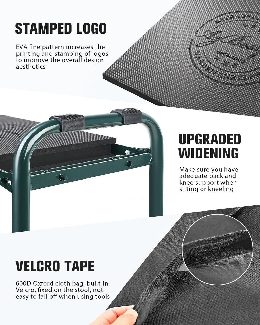 Garden Kneeler and Seat Heavy Duty, Upgraded Foldable Gardening Stool - Widened to 10" Stable Wear-resistant Prevent Knee and Back Pain, Beautiful Logo high-end 2 Large Tool Bags Gift for Women