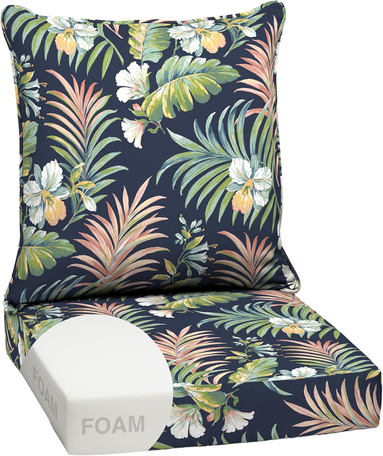 Arden Outdoor Deep Seat Cushion Set, 24 in x 24 in, Weather-Proof, Rain-Proof, Fade Resistant Patio Cushion for Chair, Sofa, and Couch Sapphire Blue Leala