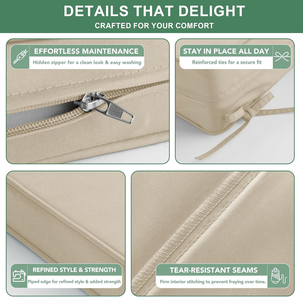 Outdoor Chair Cushion Weather Resistant, Backrest and Seat Cushion Set for Patio Furniture with Waterproof Removable Cover, 19 x 19 Inch, Cream, Set of 4