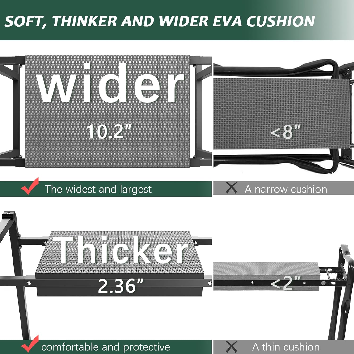 FLINTER Garden Kneelers Seat, Stable and Save Tip-Resistant Design 10.2" Wider Garden Kneeler and Seat with Handle, Heavy Duty Gardening Stool for Seniors, Gardening Weeding Bench for Parents - Black