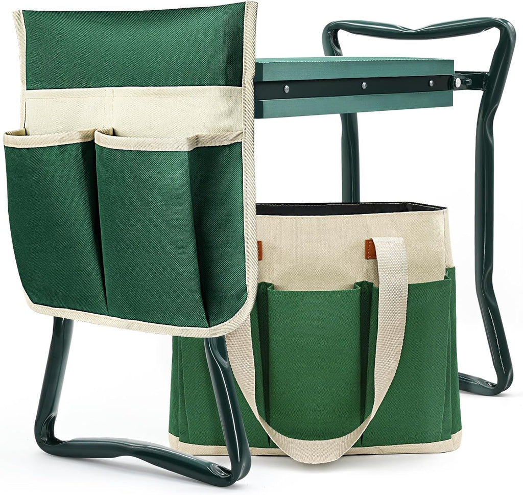Garden Stool and Kneeler,Foldable Gardening Bench with Tool Bag Pouch EVA and Garden Gloves,Garden Kneeler and Seat Gardening Gift for Women Men
