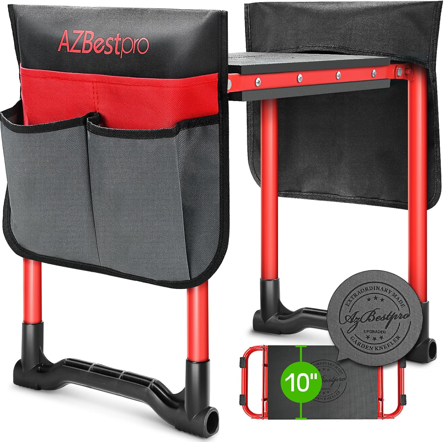 Garden Kneeler and Seat Heavy Duty, Upgraded Foldable Gardening Stool - Widened to 10" Stable Wear-resistant Prevent Knee and Back Pain, Beautiful Logo high-end 2 Large Tool Bags Gift for Women