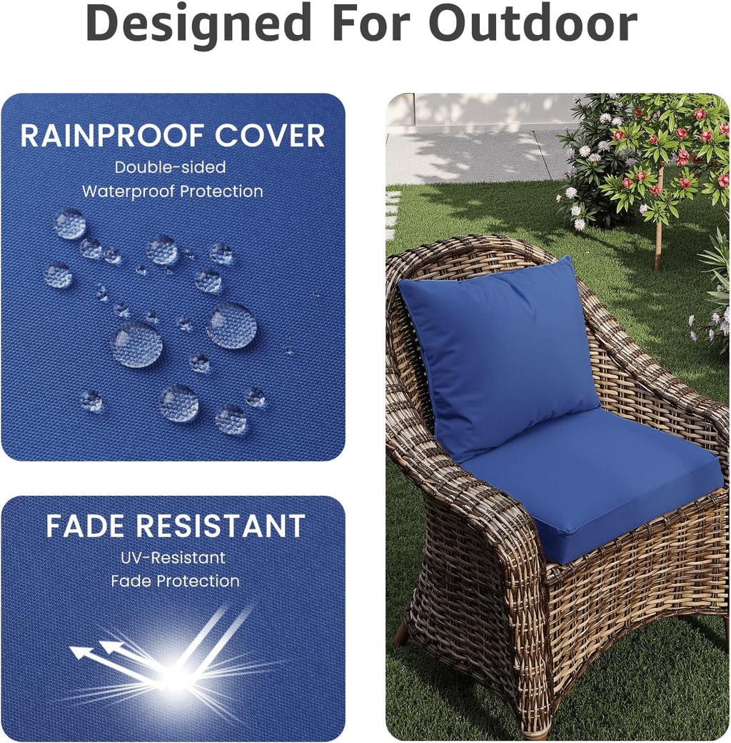 Outdoor Seat Cushion Set 24 x 24 x 4 Inch, Waterproof & Fade Resistant Patio Furniture Cushions with Removable Cover and Ties, Thick Deep Seating Pads for Outside Chair Sofa Couch, Blue