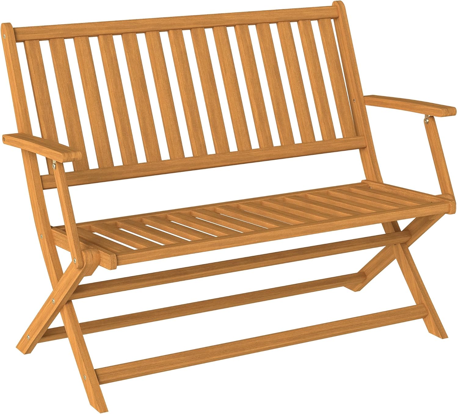 Outsunny Wood Outdoor Bench, 2-Person Foldable Patio Acacia Wood Garden Bench with Backrest and Armrests for Garden, Porch, Park, Balcony, White