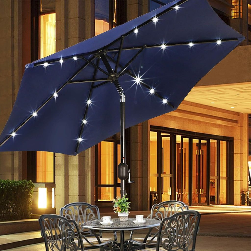 Blissun 7.5 ft Solar Umbrella, 18 LED Lighted Patio Umbrella, Table Market Umbrella