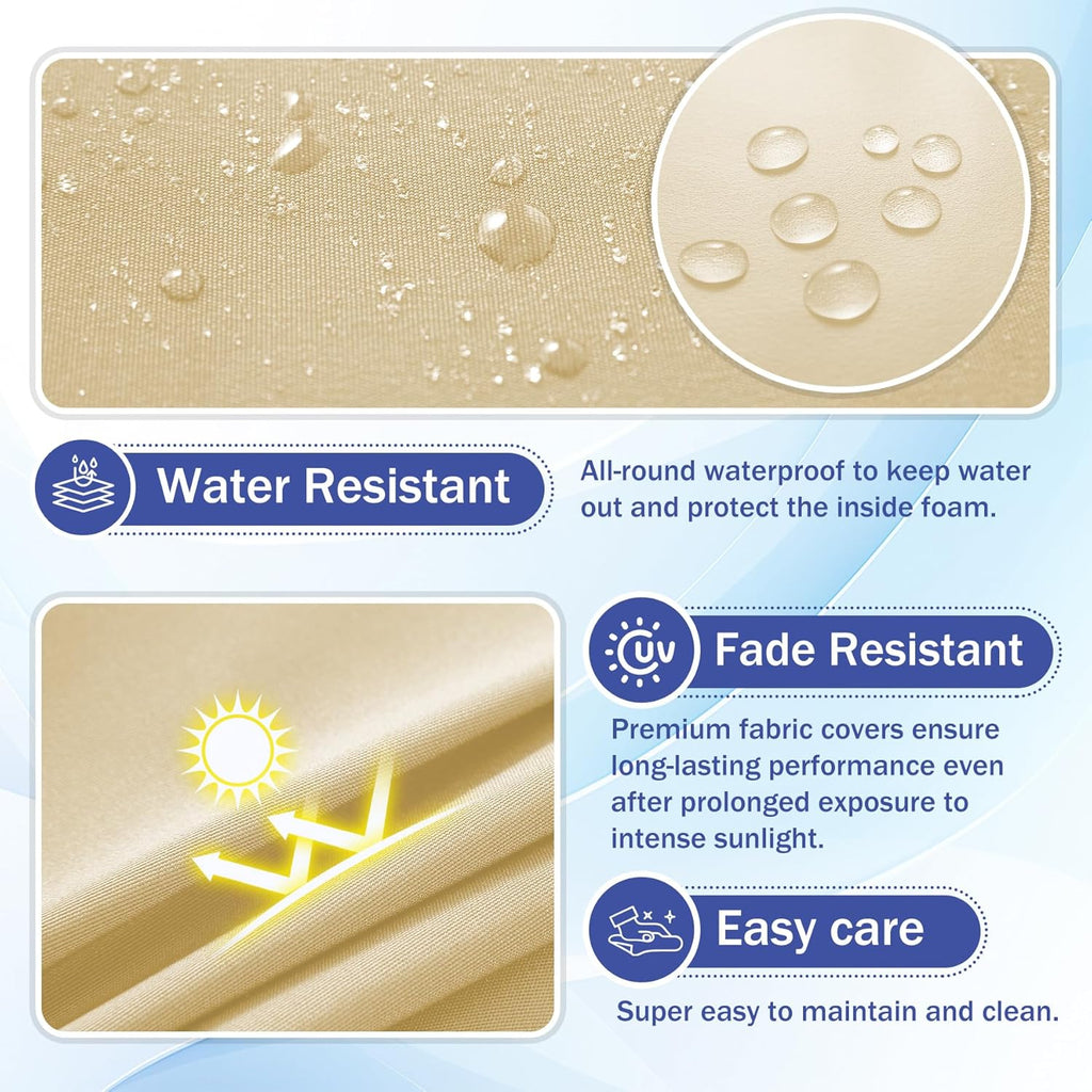 Patio Chair Cushions, 19" x 19" x 3" Outdoor Chair Cushions Set of 4, Waterproof Outdoor Cushions for Patio Furniture, Outdoors Seat Cushions Set of 4 with Handle and Ties, Light Khaki