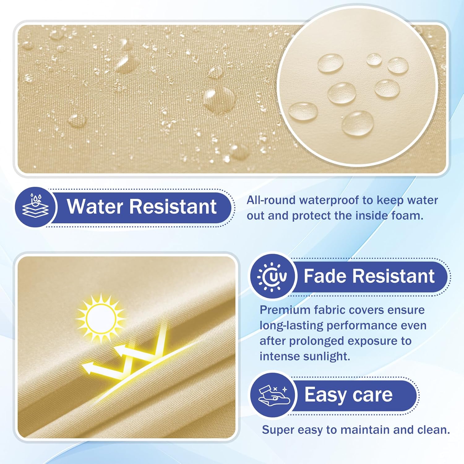 Patio Chair Cushions, 19" x 19" x 3" Outdoor Chair Cushions Set of 4, Waterproof Outdoor Cushions for Patio Furniture, Outdoors Seat Cushions Set of 4 with Handle and Ties, Light Khaki