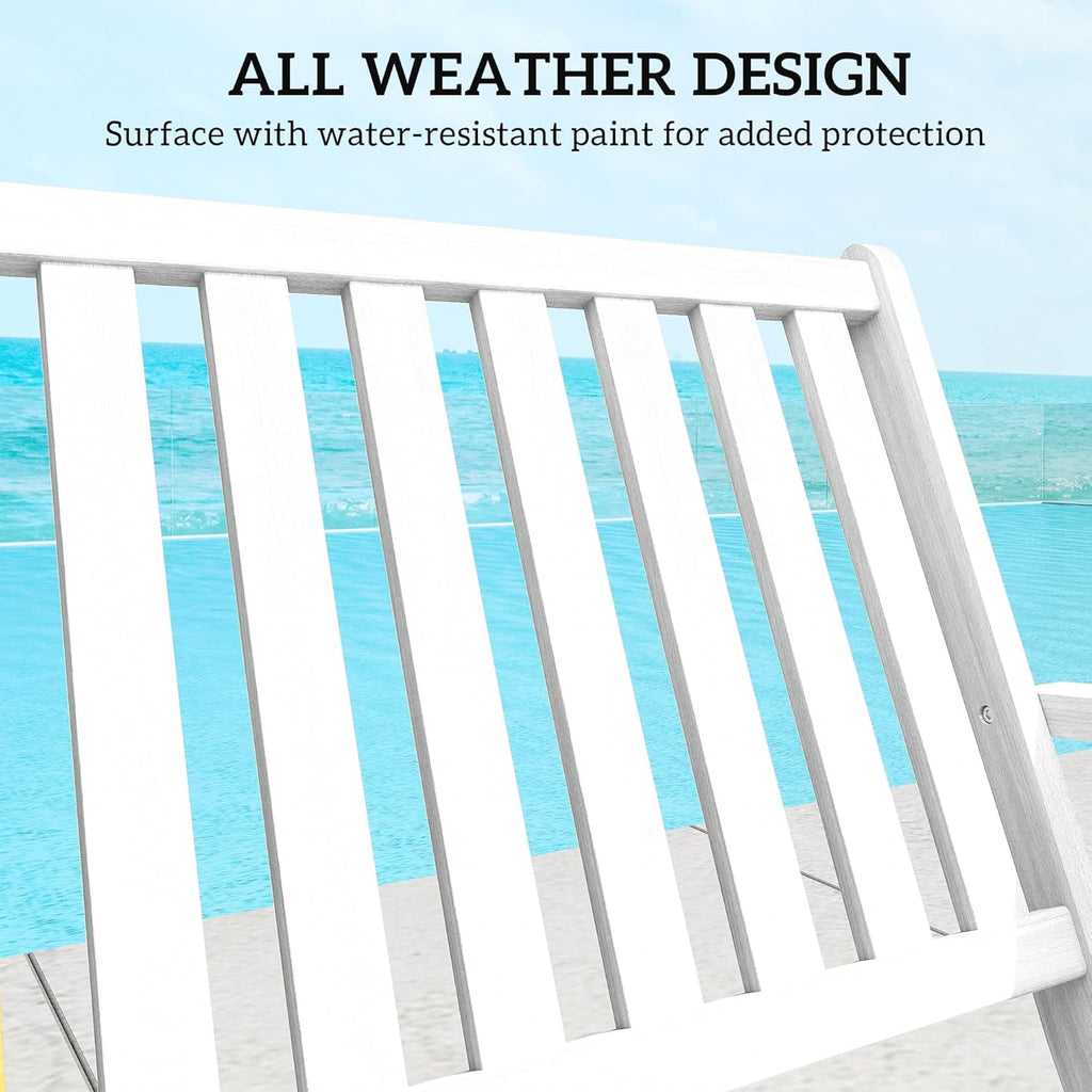 Outsunny Wood Outdoor Bench, 2-Person Foldable Patio Acacia Wood Garden Bench with Backrest and Armrests for Garden, Porch, Park, Balcony, White