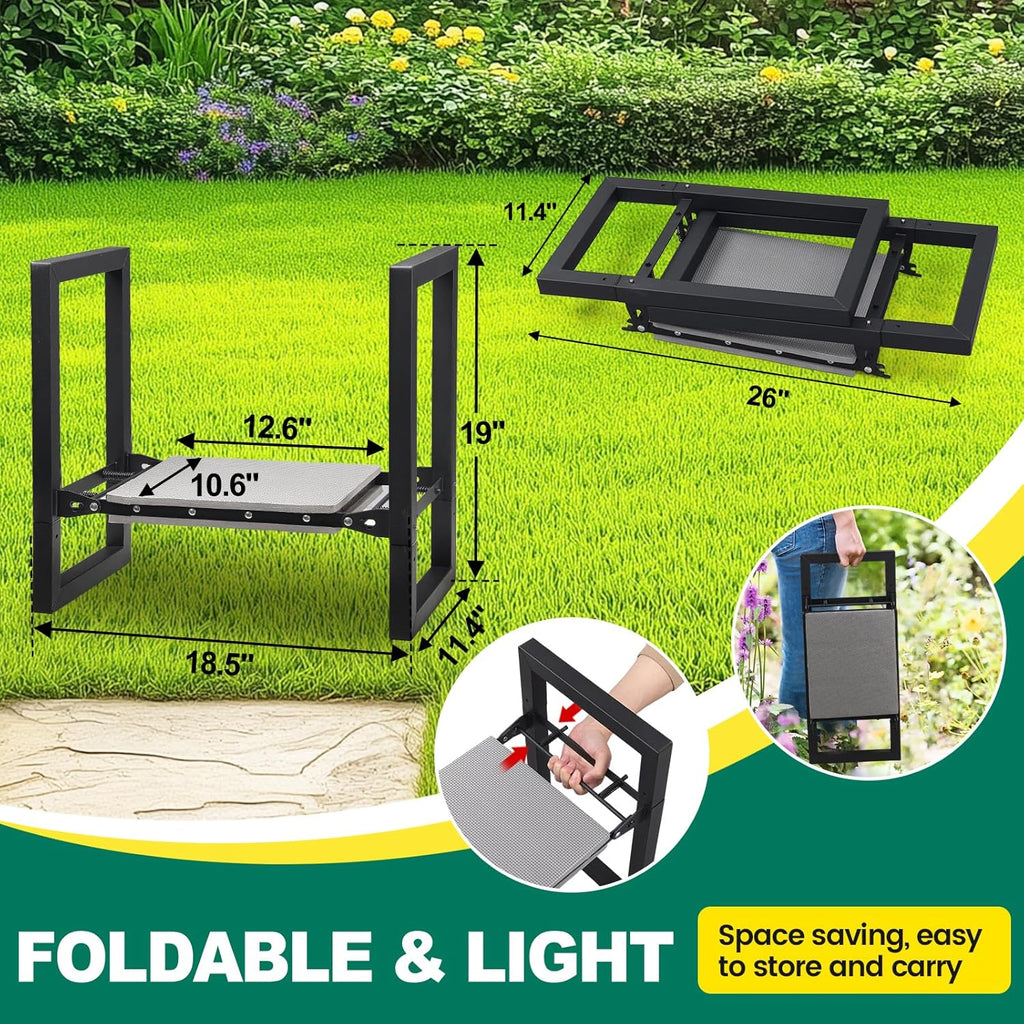 Garden Kneeler and Seat - Heavy Duty Folding Garden Stool with Handles, Stable Kneeling Device Bench Chair Gardening Tools Gifts for Women Men Seniors Gardeners Outdoor Weeding Planting