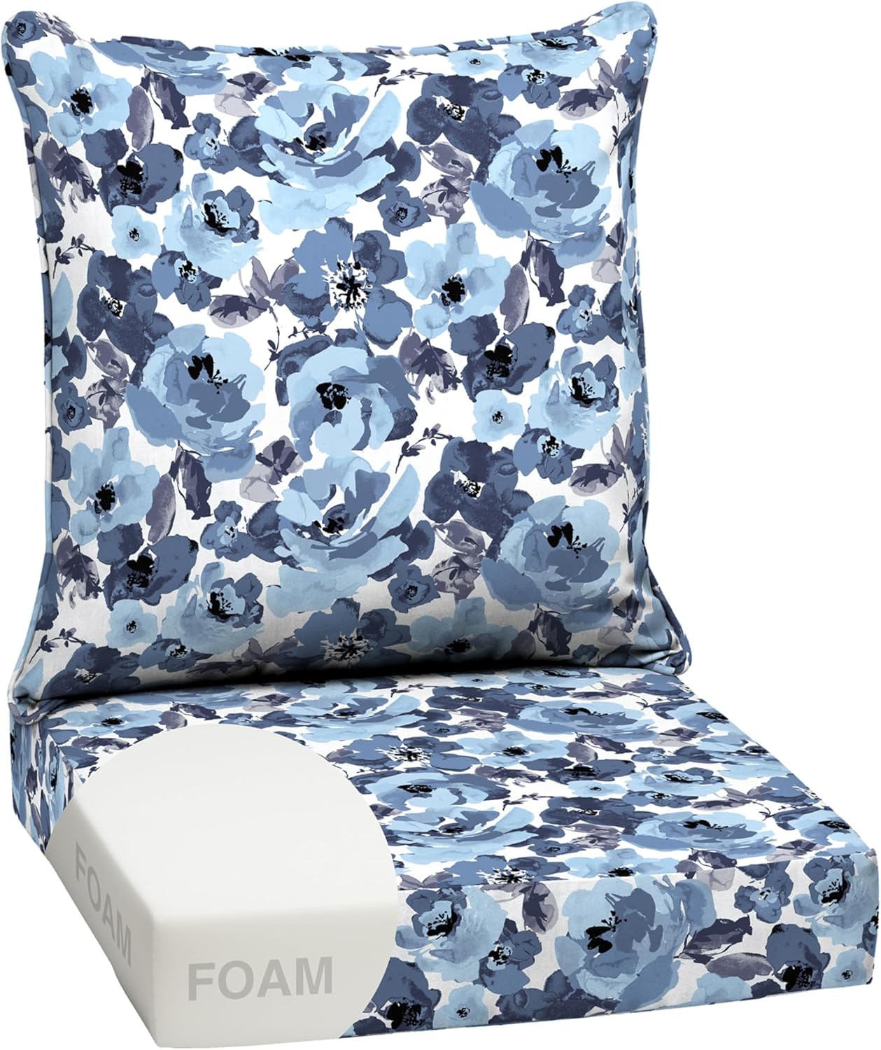 Arden Outdoor Deep Seat Cushion Set, 24 in x 24 in, Weather-Proof, Rain-Proof, Fade Resistant Patio Cushion for Chair, Sofa, and Couch Sapphire Blue Leala