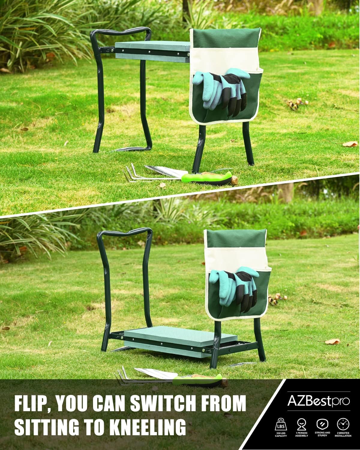 Garden Stool and Kneeler,Foldable Gardening Bench with Tool Bag Pouch EVA and Garden Gloves,Garden Kneeler and Seat Gardening Gift for Women Men