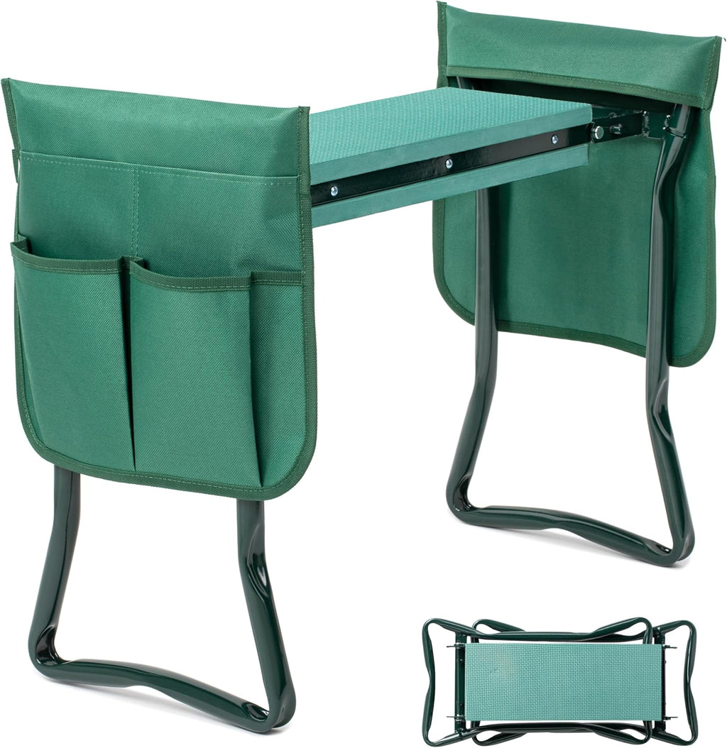 Simple Deluxe Garden Kneeler and Seat, Foldable Kneeling Stool with Thicker EVA Foam Pad Heavy Duty Bench, with Tool Pouch, Gifts for Outdoor Gardening, Fishing, Green, Arbor Day Gift
