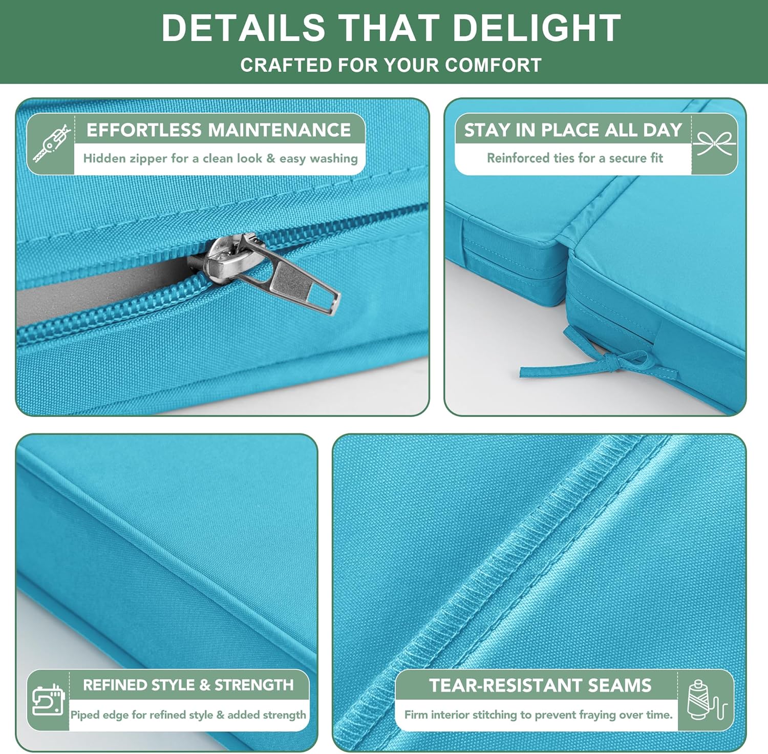 Chaise Lounge Cushions Outdoor Set of 2 - Waterproof and Fade Resistant Sun Lounger Replacement Cushions - Patio Lounger Pads with Removable Cover for Pool, Deck, Lawn, 72 x 21 x 3 Inch, Teal