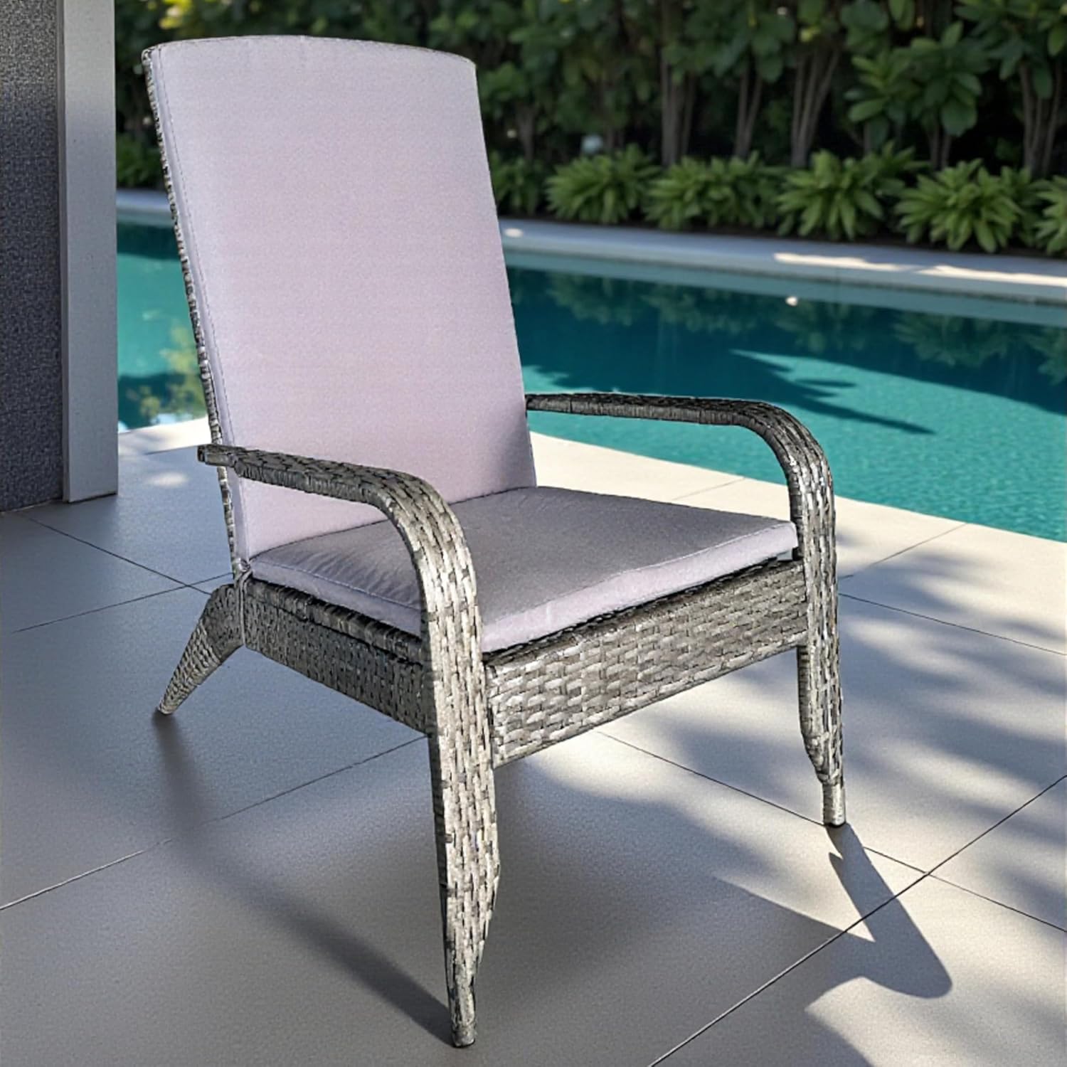 Outdoor Wicker Adirondack Chair, Oversized Rattan Lounge Armchair with Cushion, Low Deep Seating High Back Patio Chair for Porch, Deck, Balcony, Lawn, Backyard (Black)