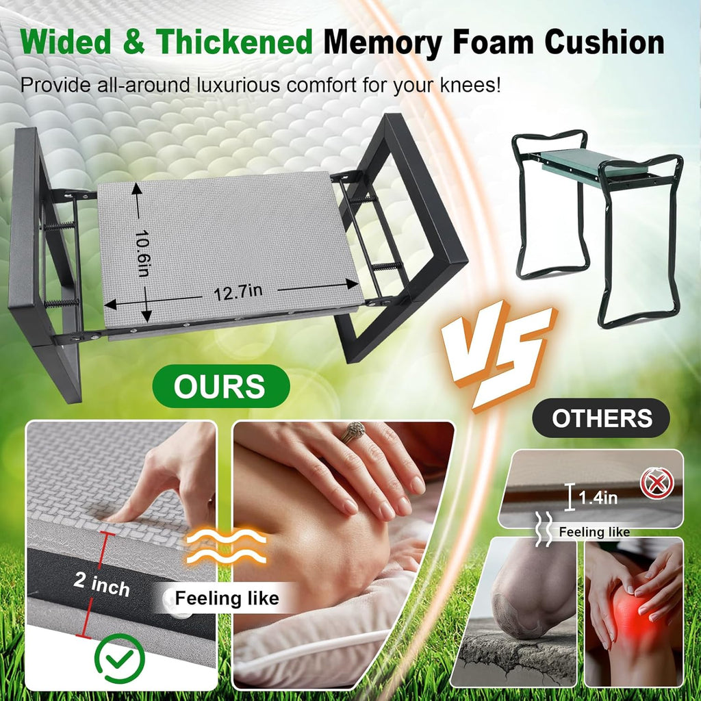 Garden Kneeler and Seat Heavy Duty - Anti-Tip Super Stable Multifunctional Gardening Stool Bench,Wide 12.7" Pads,Foldable Ergonomic Handles for Seniors Women Men Pain-Free Weeding,Planting Yard Work