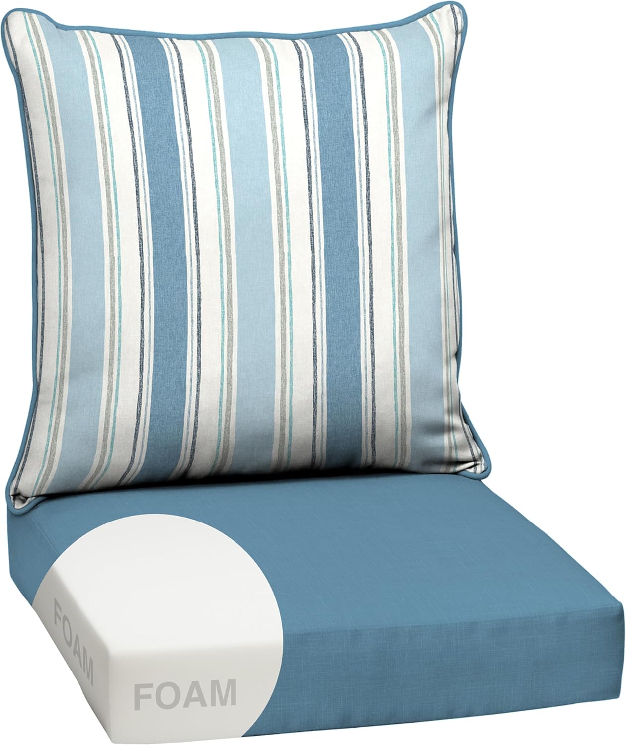 Arden Outdoor Deep Seat Cushion Set, 24 in x 24 in, Weather-Proof, Rain-Proof, Fade Resistant Patio Cushion for Chair, Sofa, and Couch Sapphire Blue Leala