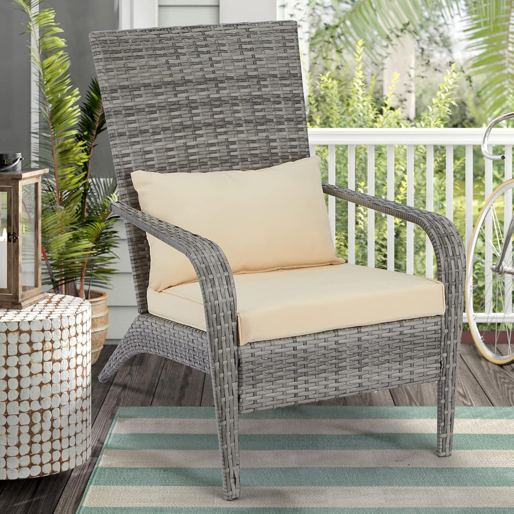AECOJOY Outdoor Dining Chairs, Outdoor Patio Adirondack Rattan Chair with Cushion and Pillow for Garden,Backyard,Porch, Grey