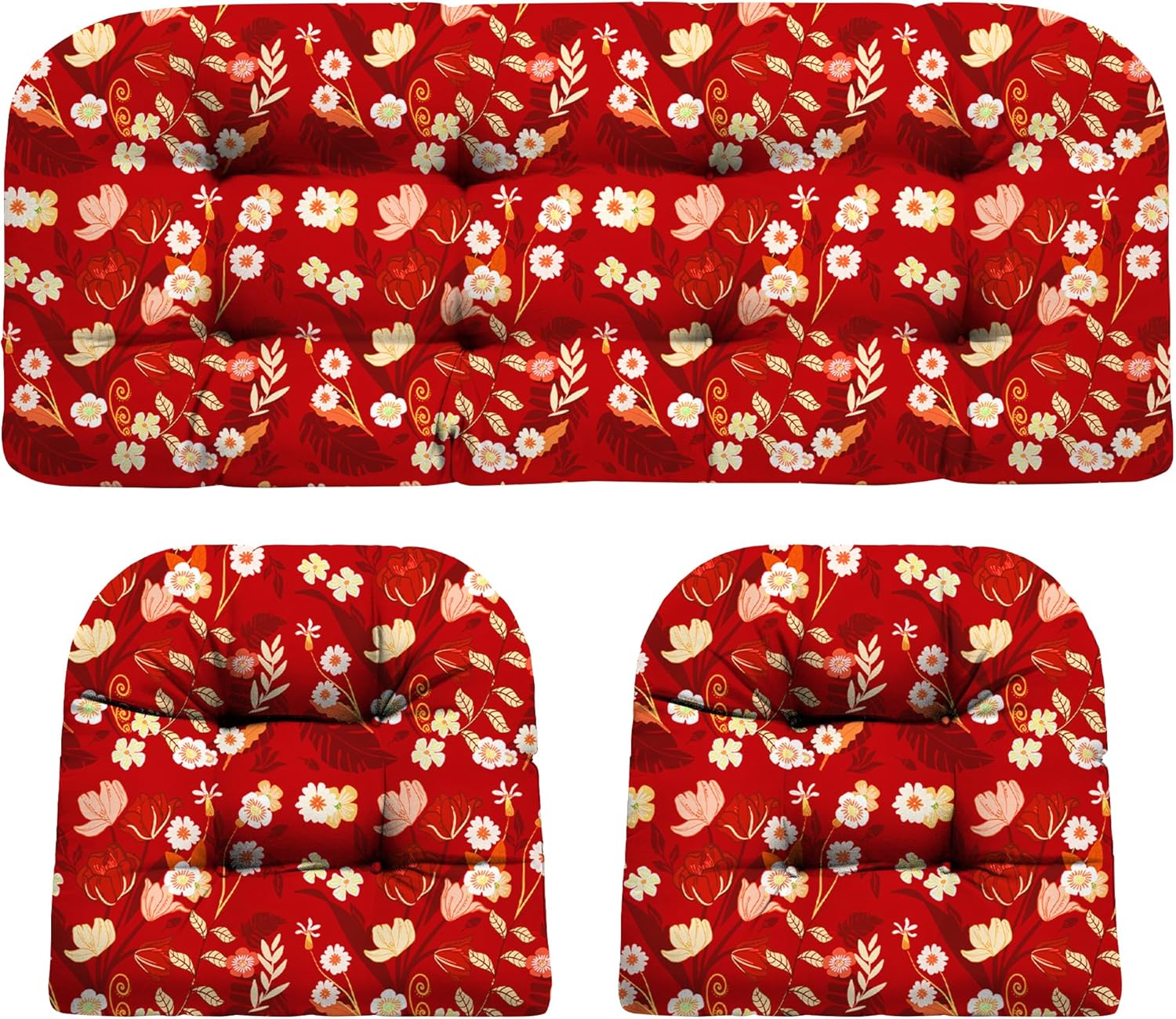 Wicker Chair Cushions, Waterproof Outdoor Loveseat Cushions for Patio Furniture, 3 Pieces Wicker Furniture Cushions, 1 Loveseat and 2 U-Shaped Cushions, Blue