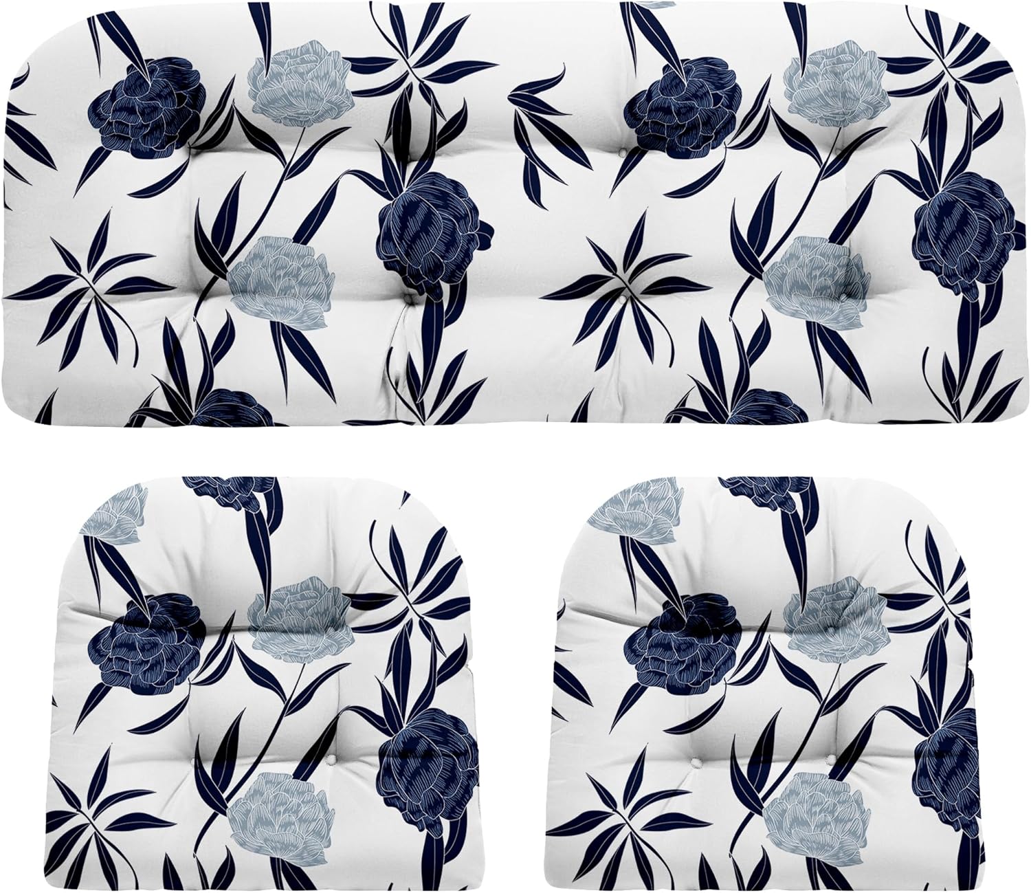 Wicker Chair Cushions, Waterproof Outdoor Loveseat Cushions for Patio Furniture, 3 Pieces Wicker Furniture Cushions, 1 Loveseat and 2 U-Shaped Cushions, Blue