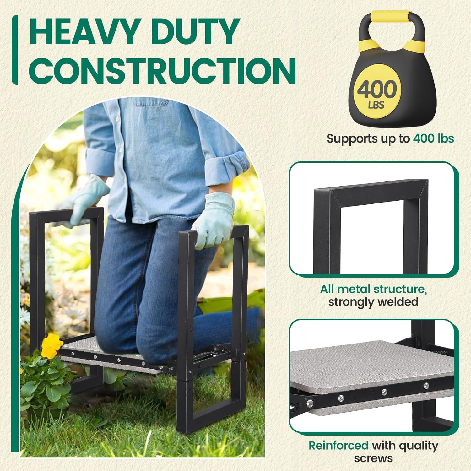 Garden Kneeler and Seat - Heavy Duty Folding Garden Stool with Handles, Stable Kneeling Device Bench Chair Gardening Tools Gifts for Women Men Seniors Gardeners Outdoor Weeding Planting