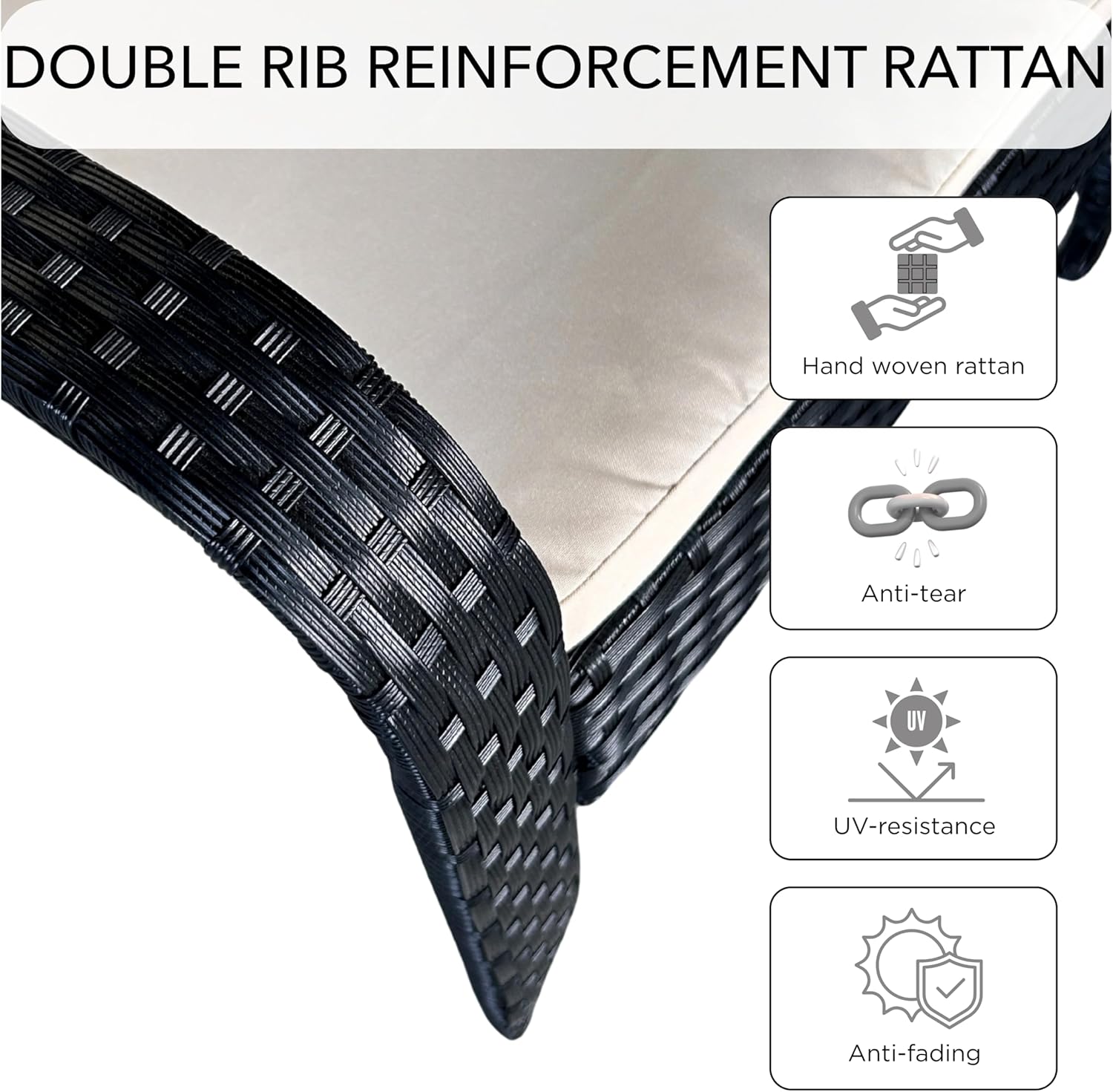 Outdoor Wicker Adirondack Chair, Oversized Rattan Lounge Armchair with Cushion, Low Deep Seating High Back Patio Chair for Porch, Deck, Balcony, Lawn, Backyard (Black)