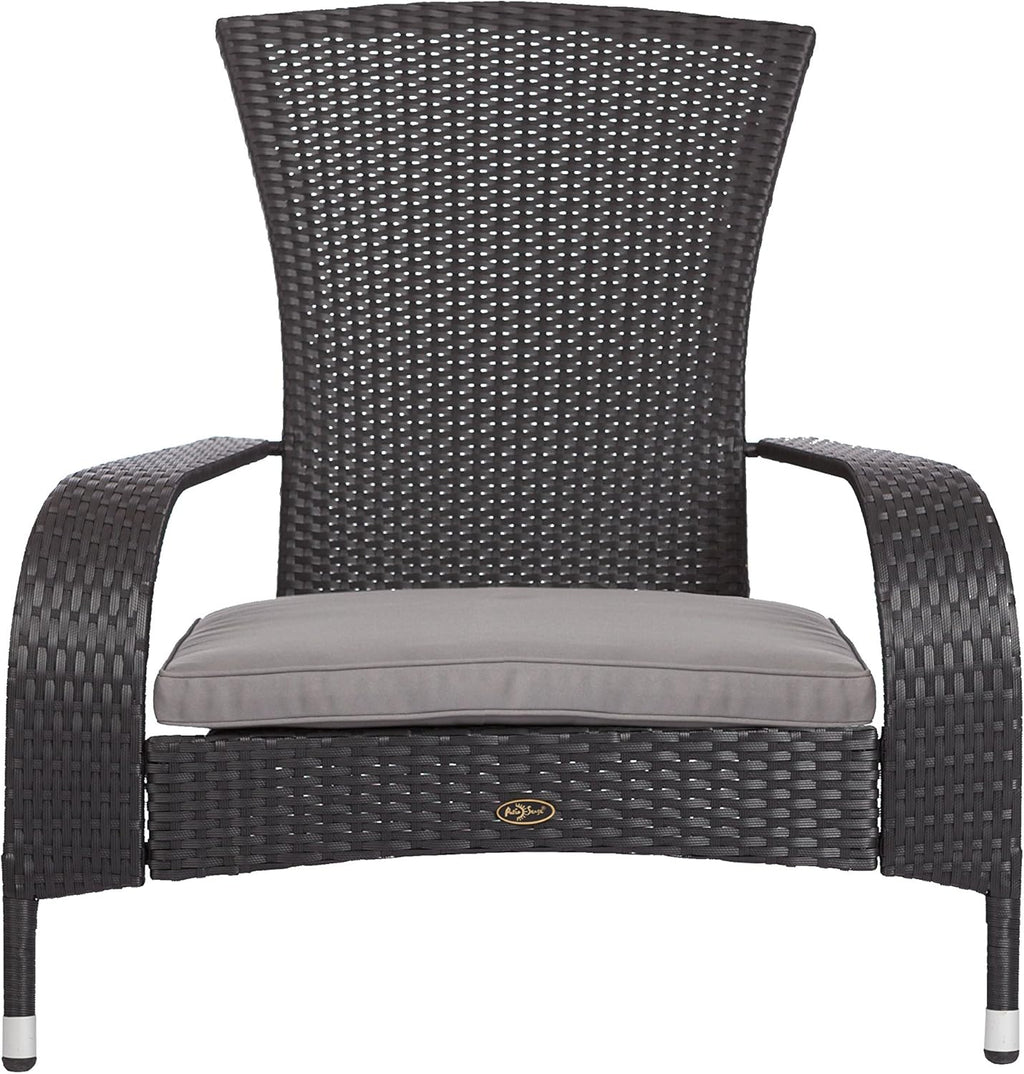 Balkene Home 62430 Coconino Wicker Chair All Weather Lightweight Durable Adirondack Style Chair Grey Outdoor Cushion Included - Black
